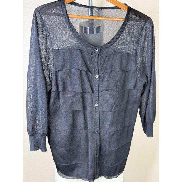 Talbots Sweaters - Talbots 3/4 Sleeve Button Down Women  Size L Cardigan Layered /‎ Ruffle front